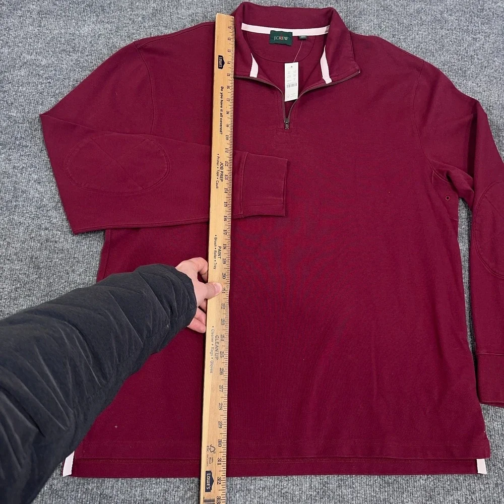 J.CREW Shirt Men XL Red Oarsman Half 1/2 Zip Rugby Pullover Elbow Patch NEW